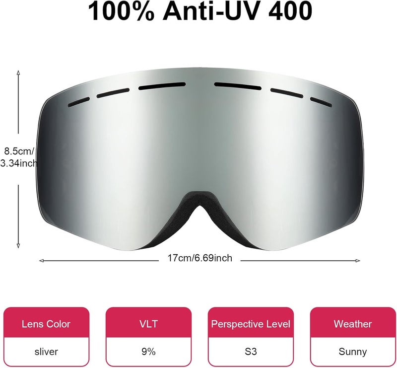 YooxArmor OTG Kids Ski Goggles, Snowboard Goggles Anti Fog UV400 for Kid 6-14 Years, Snow Goggles for Youth Boys Girls - Image 3
